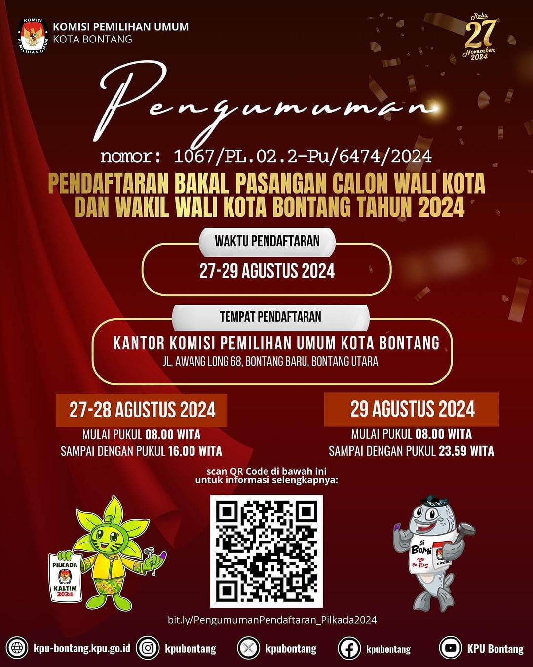 PENGUMUMAN PENDAFTARAN PASANGAN CALON WALI KOTA DAN WAKIL WALI KOTA BONTANG TAHUN 2024